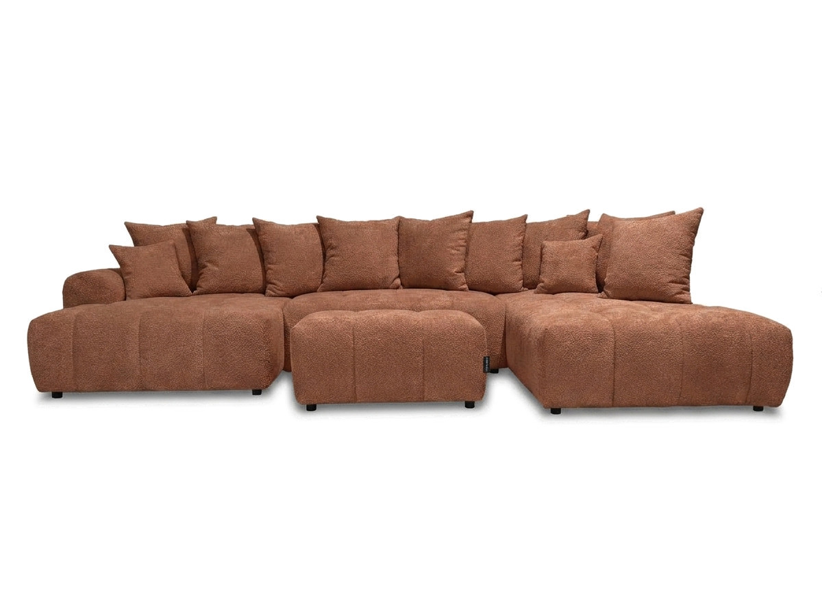 Bobochic Roxelane Wohnlandschaft mit Pouf Bouclé-Stoff Orange Ecke links