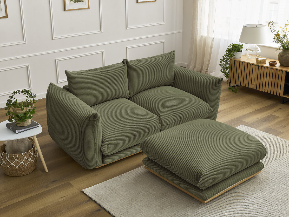 Bobochic Ernest Sofa 3-Sitzer mit Pouf 193 × 106 cm Cordsamt Hellgrün