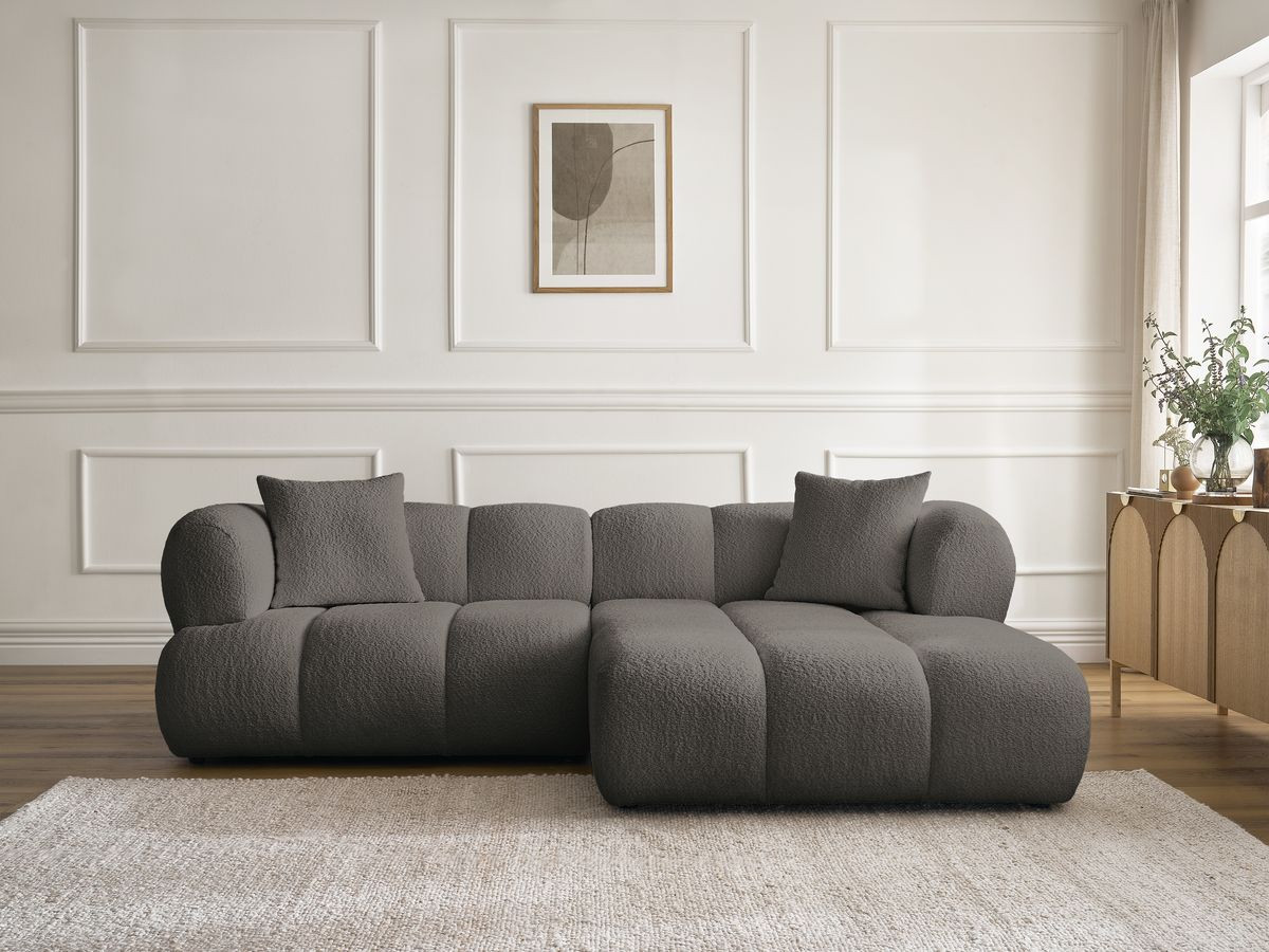 Bobochic Pamira Ecksofa Bouclé-Stoff Braun Ecke rechts