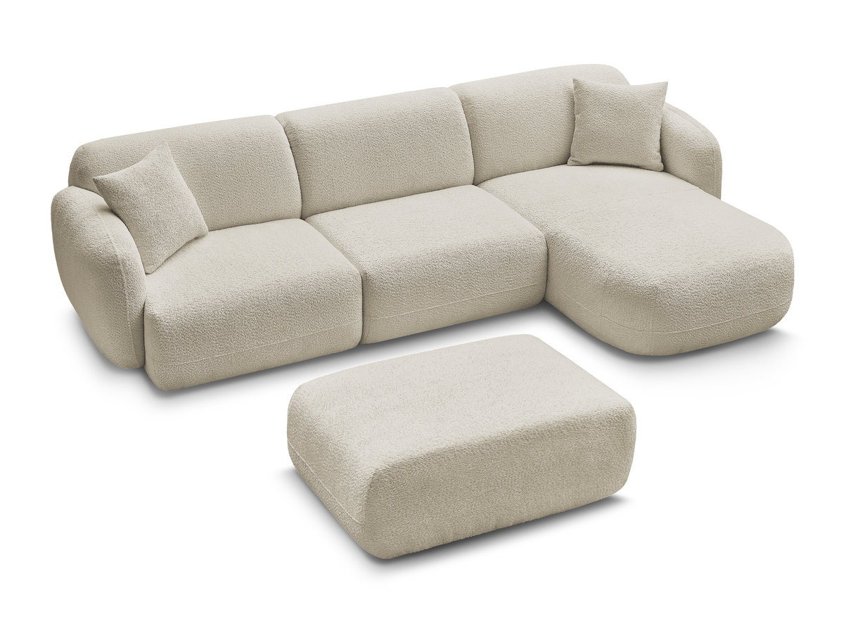Bobochic Anda Ecksofa mit Pouf 292 × 163 cm Chenille Beige Ecke rechts