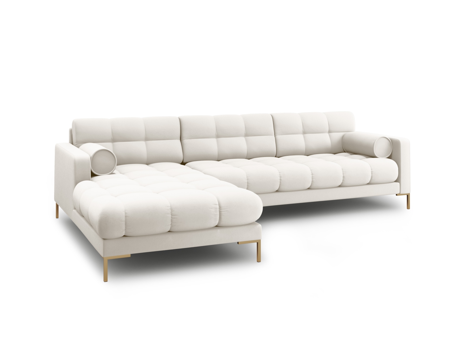 Cosmopolitan Design Ecksofa Bali 5-Sitzer Strukturierter Stoff Neve Helles Beige Links Beine Gold
