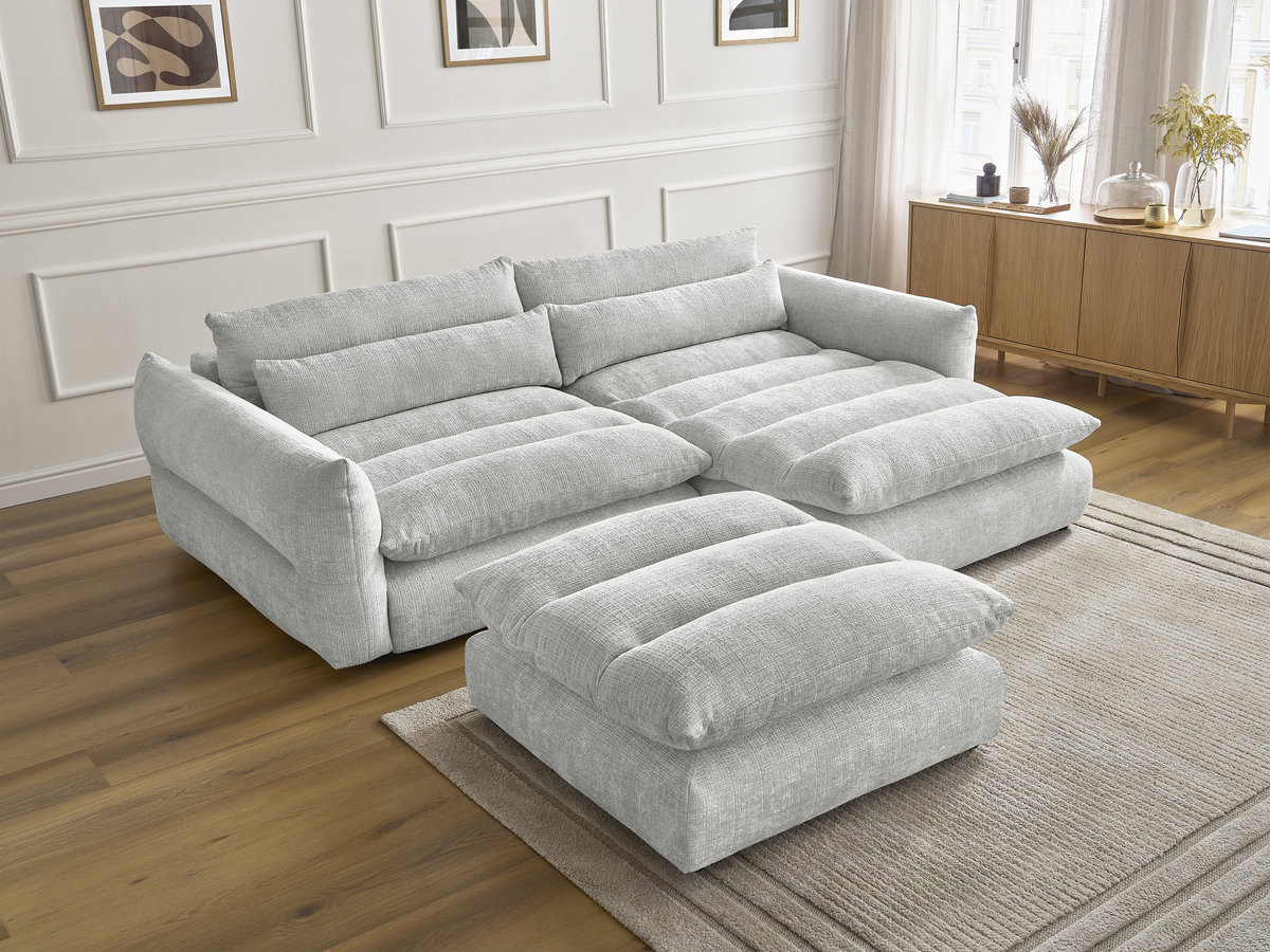 Bobochic Neil Ecksofa mit Pouf Strukturstoff Hellgrau Ecke rechts