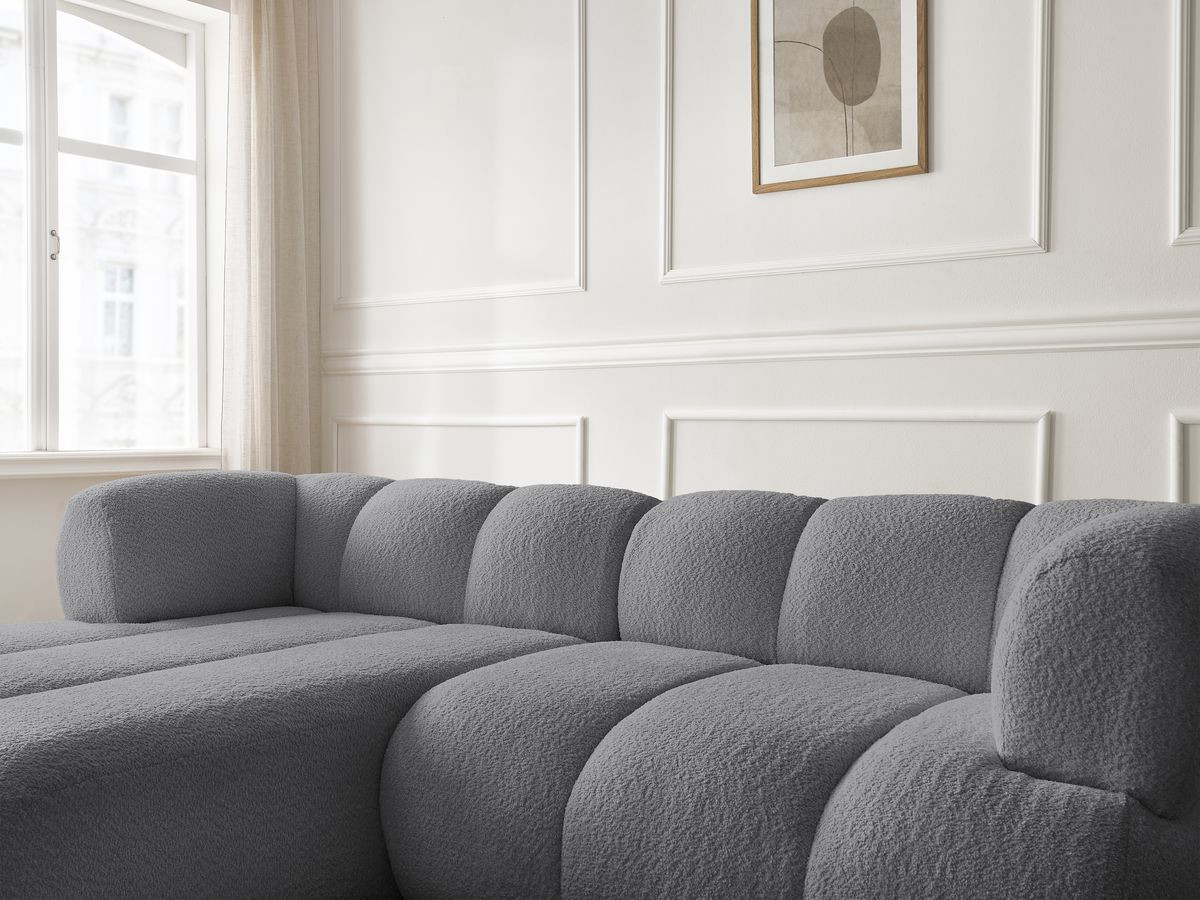 Bobochic Pamira Ecksofa mit Pouf Bouclé-Stoff Dunkelgrau Ecke links