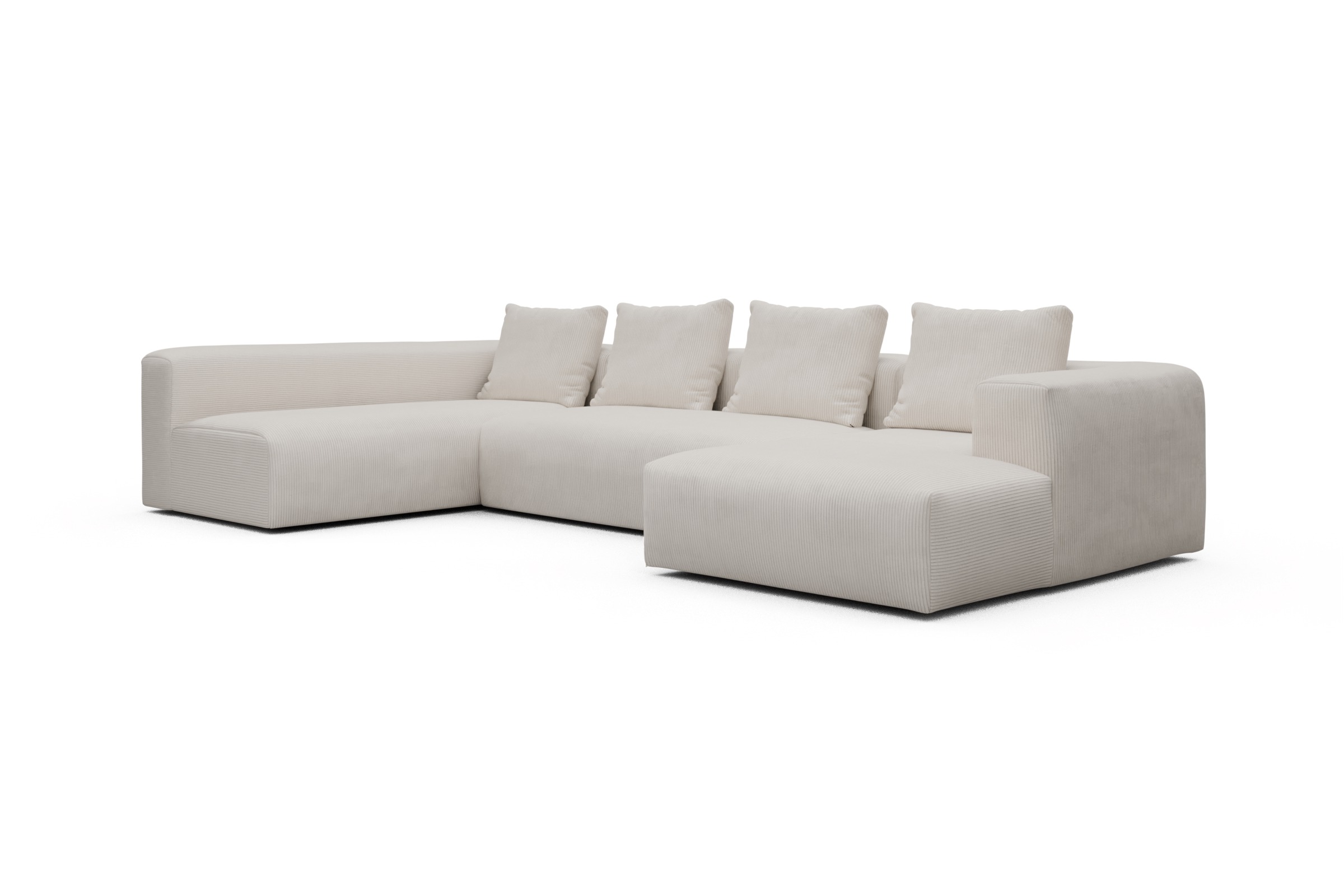 Wohnlandschaft Fred Chaiselongue rechts mit 2-Sitzer und lange Armlehne links Corduroy-Ivory