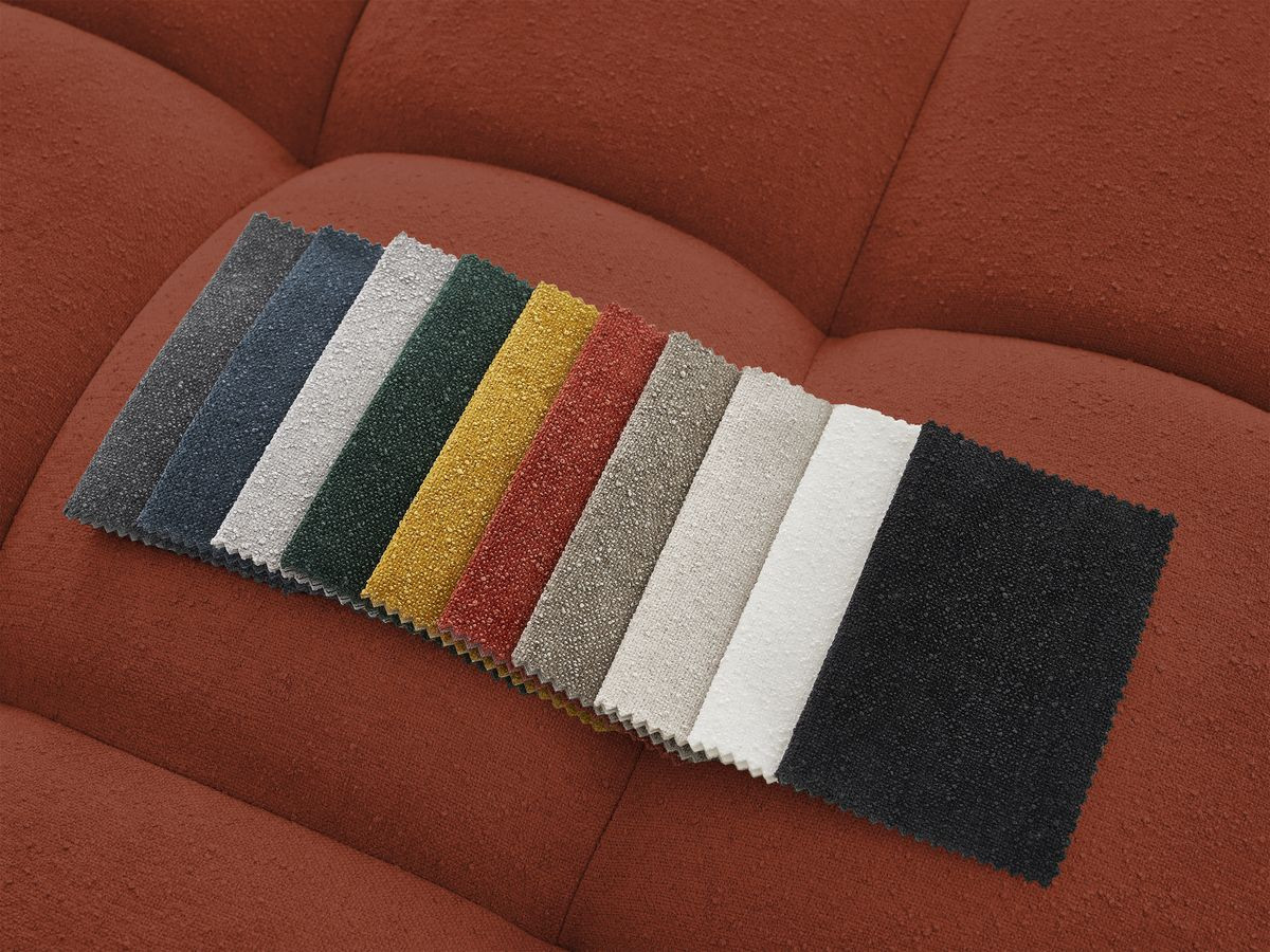 Bobochic Everest Ecksofa mit Schlaffunktion und Pouf, 10 Kissen Strukturstoff Orange Ecke rechts