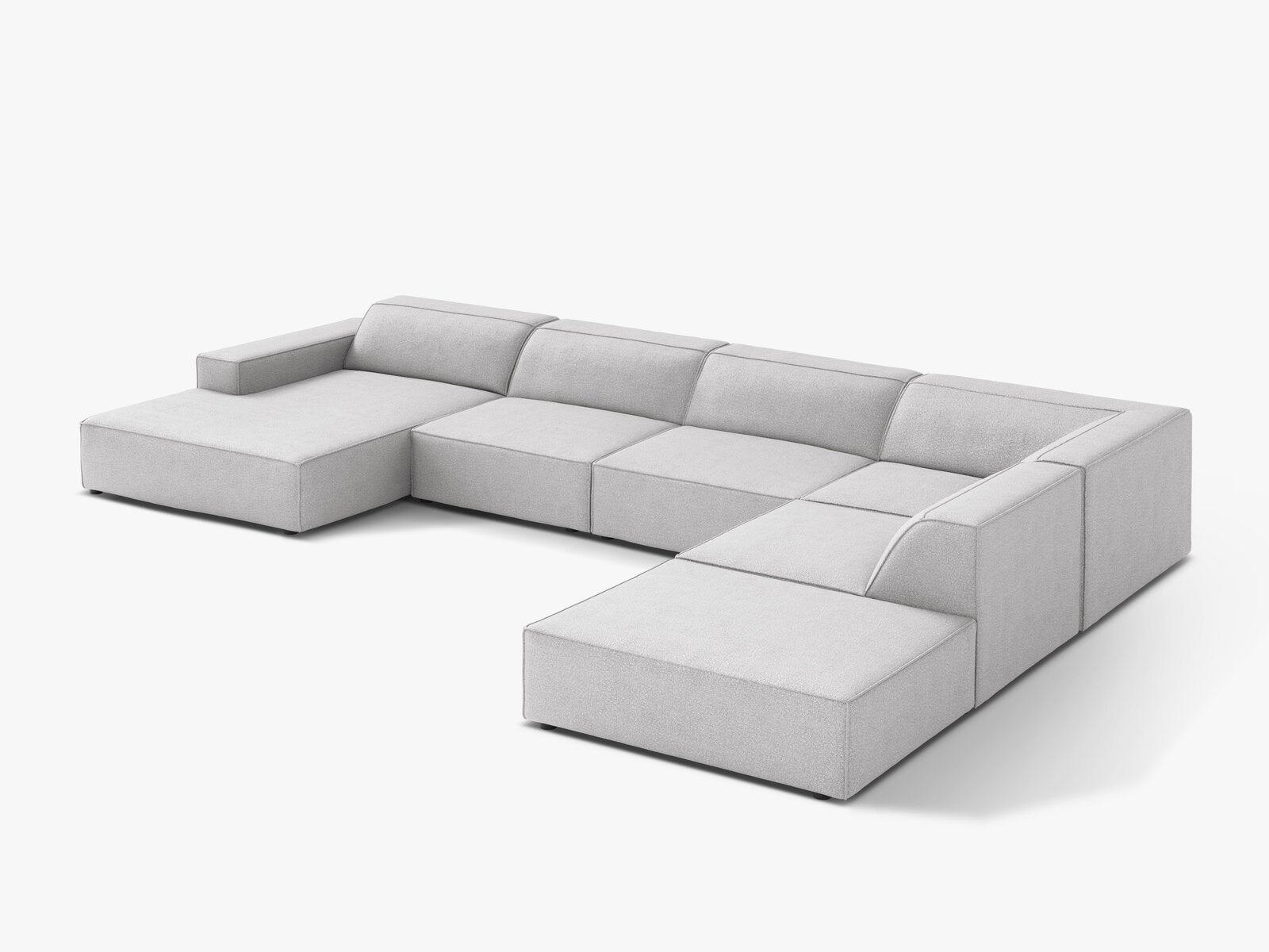 Micadoni Panorama-Ecksofa Jodie 7-Sitzer Rechts Boucle Baloo Hellgrau
