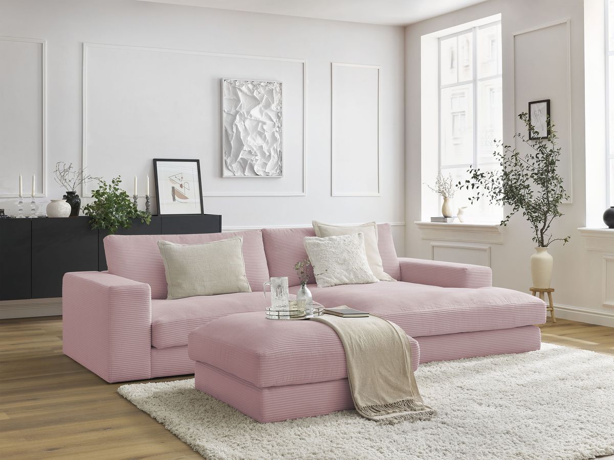Bobochic Leonard Ecksofa mit Pouf 234 × 159 cm Cordsamt Violett Ecke rechts