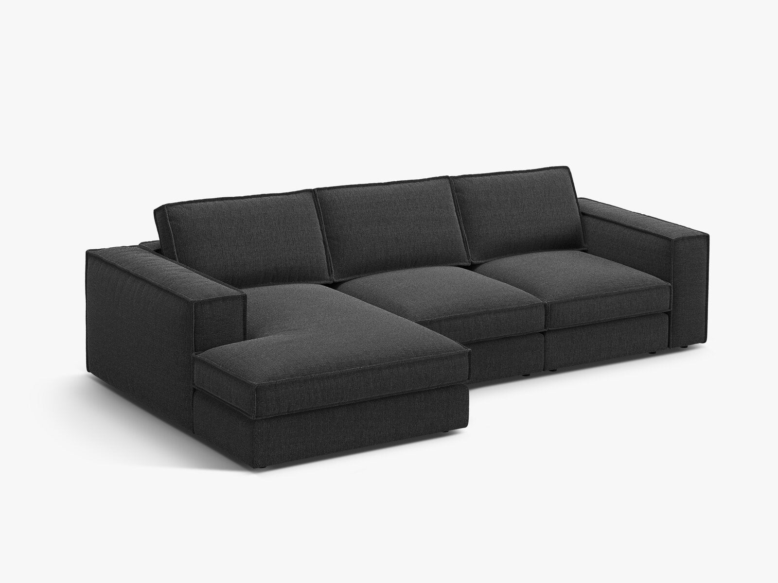 Micadoni modulares Ecksofa Pola 3-Sitzer Links Strukturierter Stoff Babel Schwarz