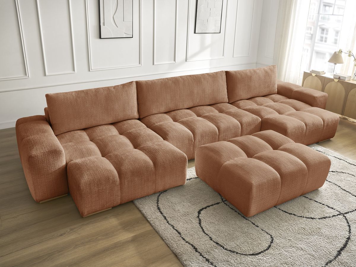 Bobochic Anakin Wohnlandschaft mit Pouf, 3 Kissen Strukturstoff Orange