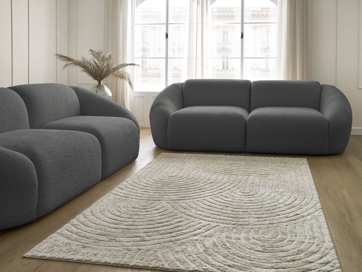 Bobochic Tina Sofa 5-Sitzer Bouclé-Stoff Dunkelgrau