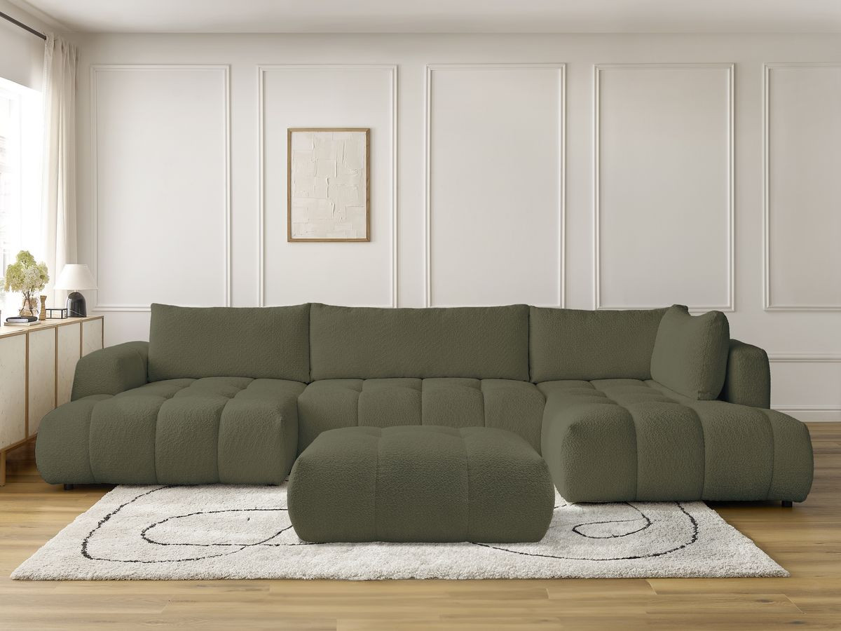 Bobochic Fuji Wohnlandschaft mit Pouf Bouclé-Stoff Grün Ecke links