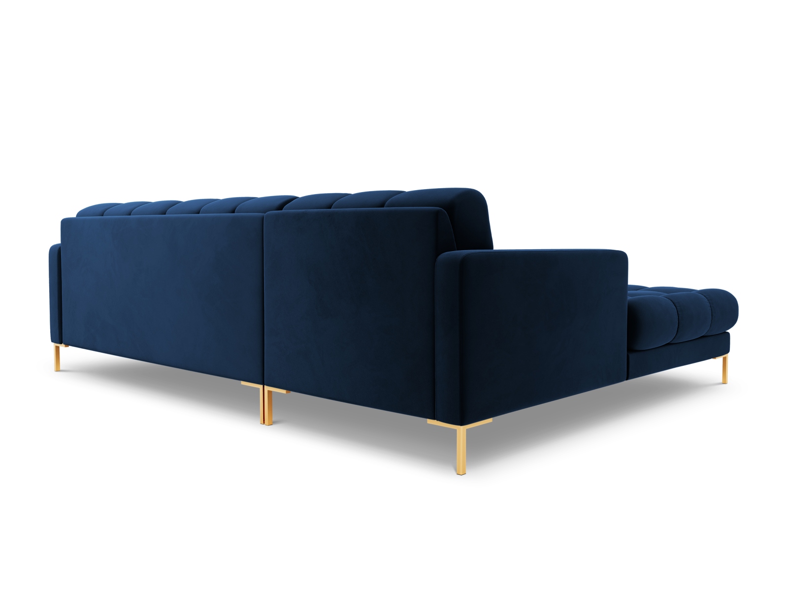 Cosmopolitan Design Ecksofa Bali 5-Sitzer Samt Bluvel Königsblau Links Beine Gold