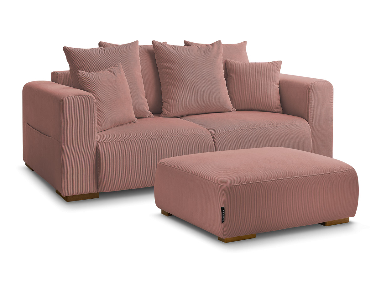Bobochic Sidonie Sofa 3-Sitzer mit Pouf Cordsamt Rosa