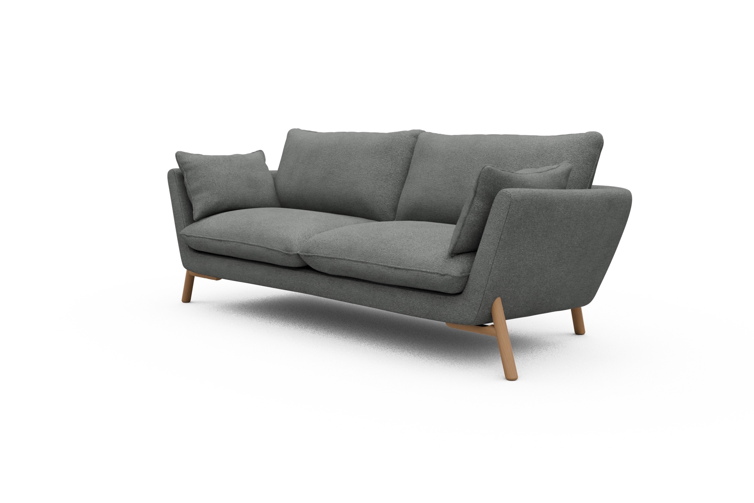 Sofa Emil 3-Sitzer Beinfarbe Eiche Natur Boucle-Ash-Grey