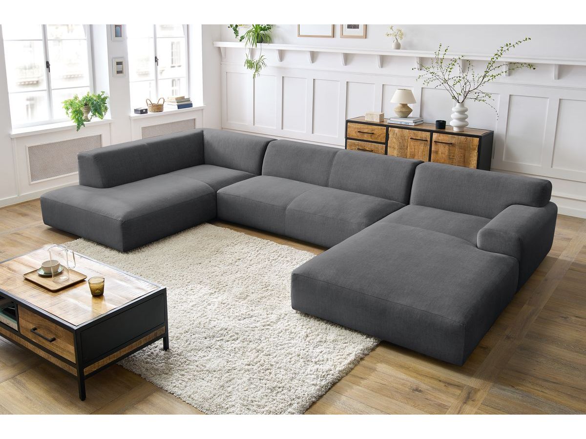 Bobochic Lavena Wohnlandschaft 399 × 220 cm Samt Dunkelgrau Ecke rechts