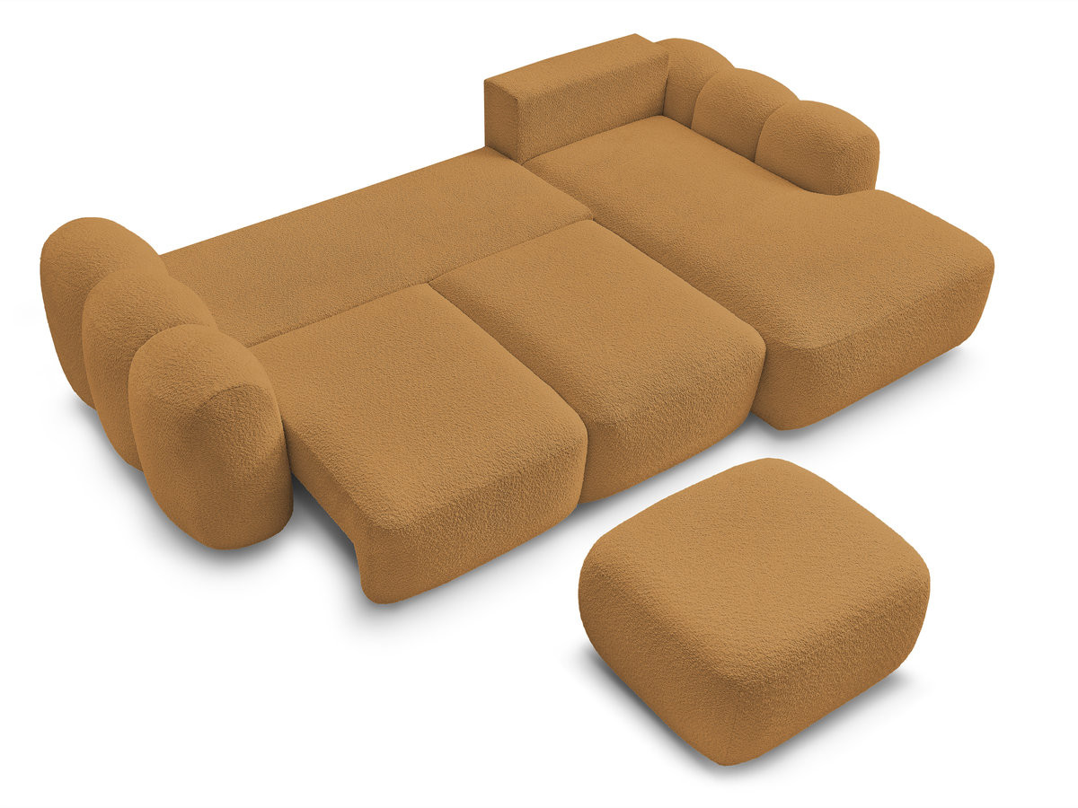 Bobochic Montaigne Ecksofa mit Schlaffunktion und Bettkasten und Pouf 276 × 164 cm Bouclé-Stoff Gelb Ecke rechts