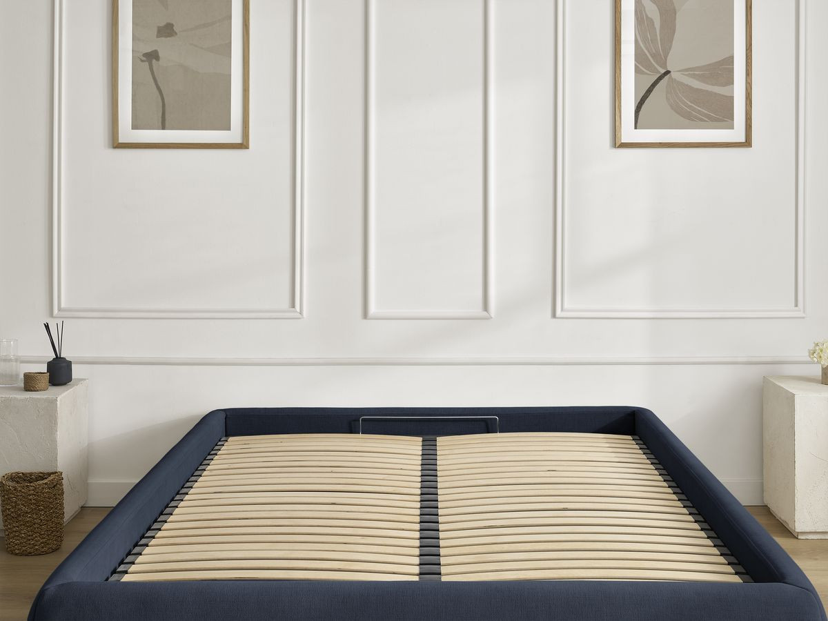 Bobochic Inera Bettgestell mit Bettkasten, ohne Kopfteil Stoff Blau, Liegefläche 160 × 200 cm