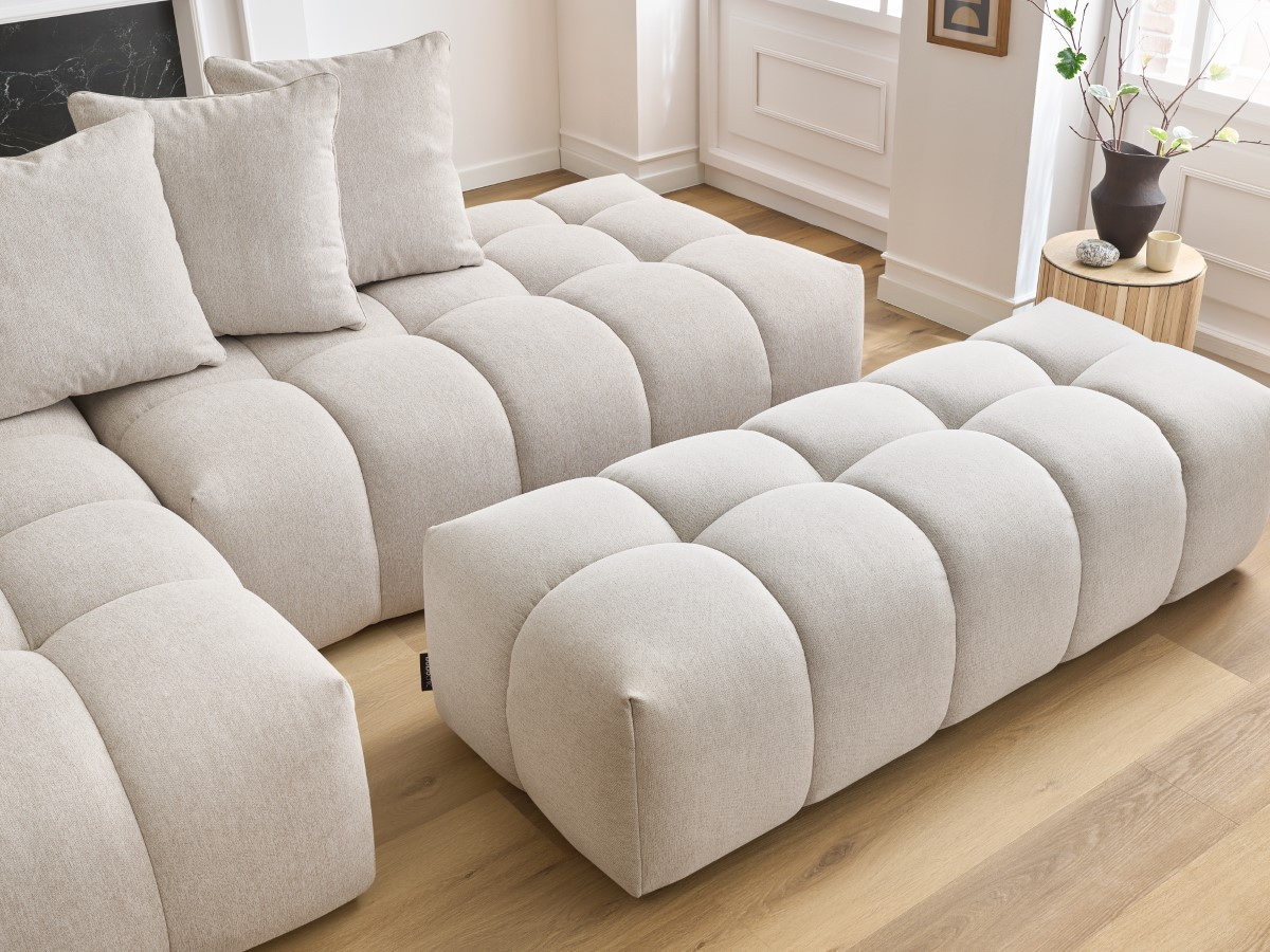 Bobochic Mont-blanc Ecksofa mit Pouf Melange-Stoff Beige Ecke links