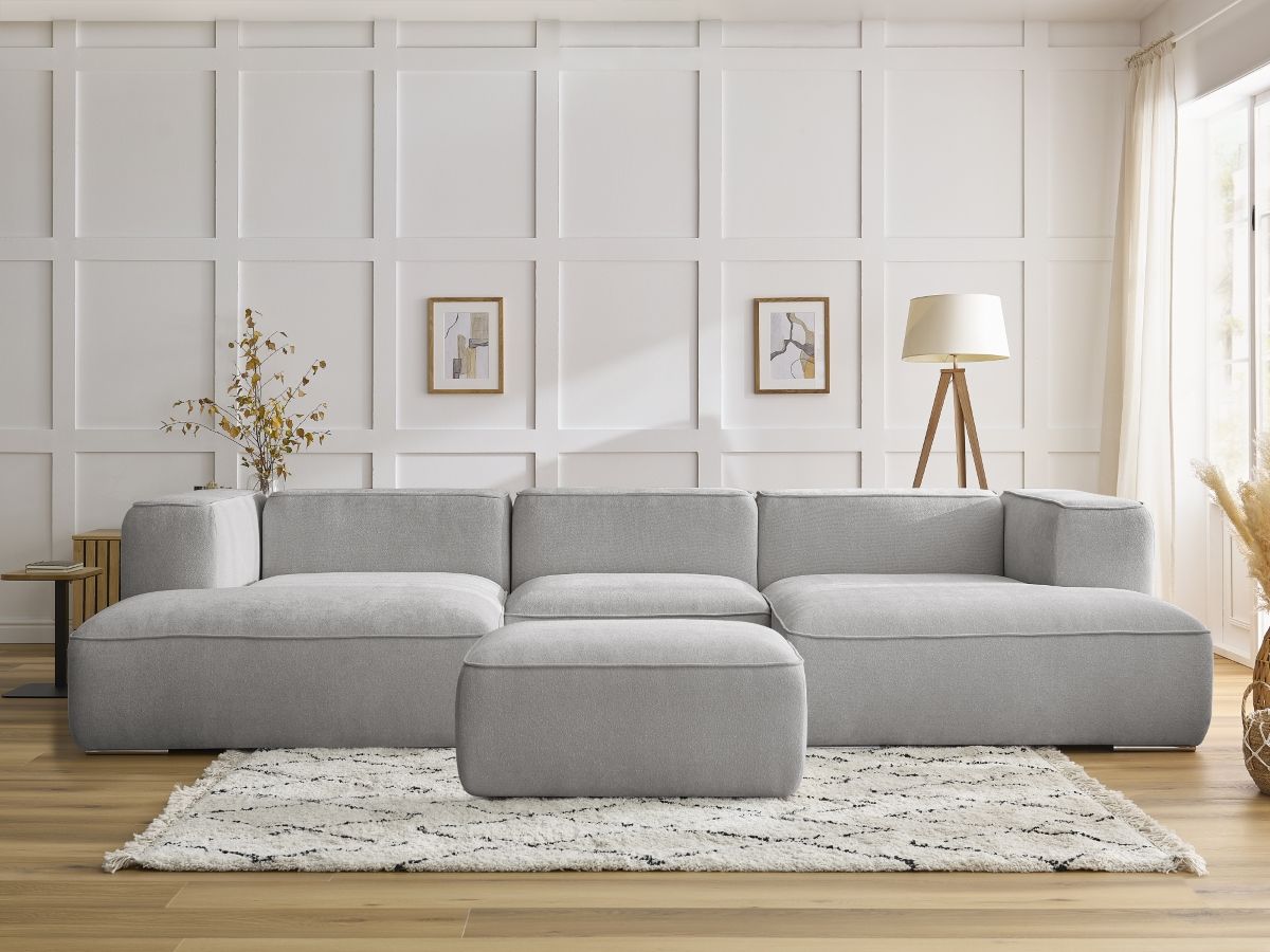 Bobochic Zephyr Wohnlandschaft mit Pouf Strukturstoff Hellgrau