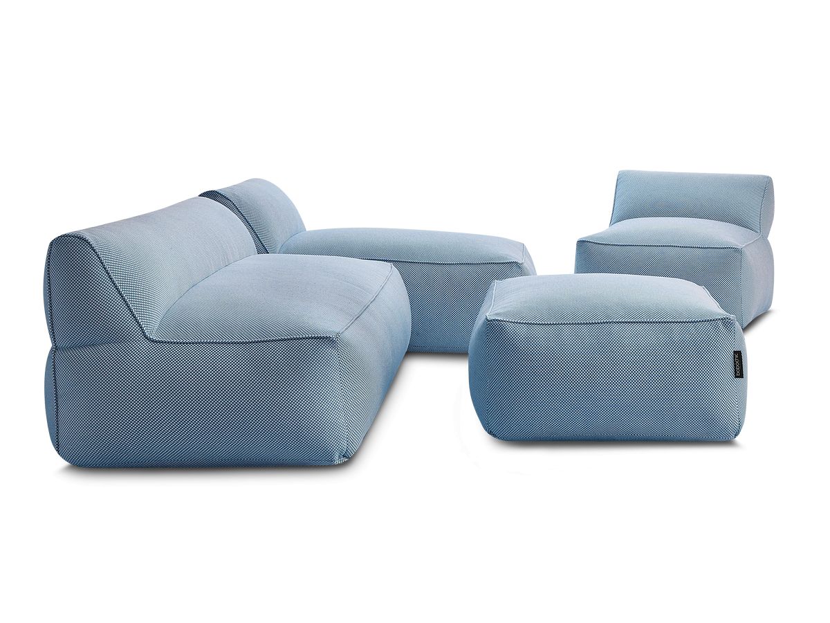 Bobochic Riviera Gartensofa 5-Sitzer mit Pouf Melange-Stoff Dunkelblau
