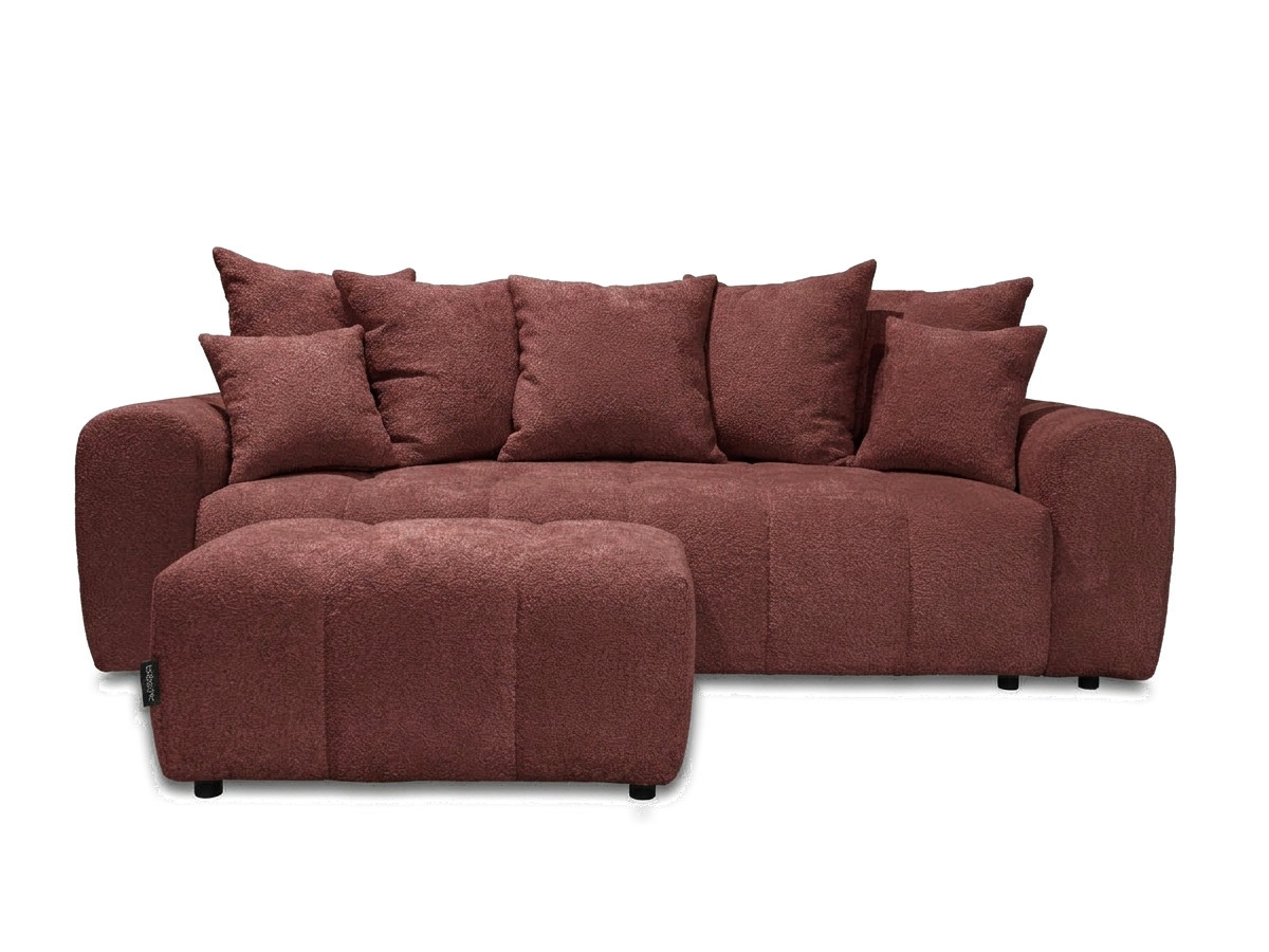 Bobochic Roxelane Schlafsofa 3-Sitzer mit Bettkasten und Pouf Bouclé-Stoff Rot