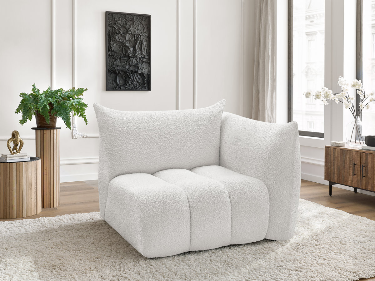 Bobochic Azra Sofamodul 1-Sitzer 117 × 112 cm Bouclé-Stoff Weiß Ecke rechts