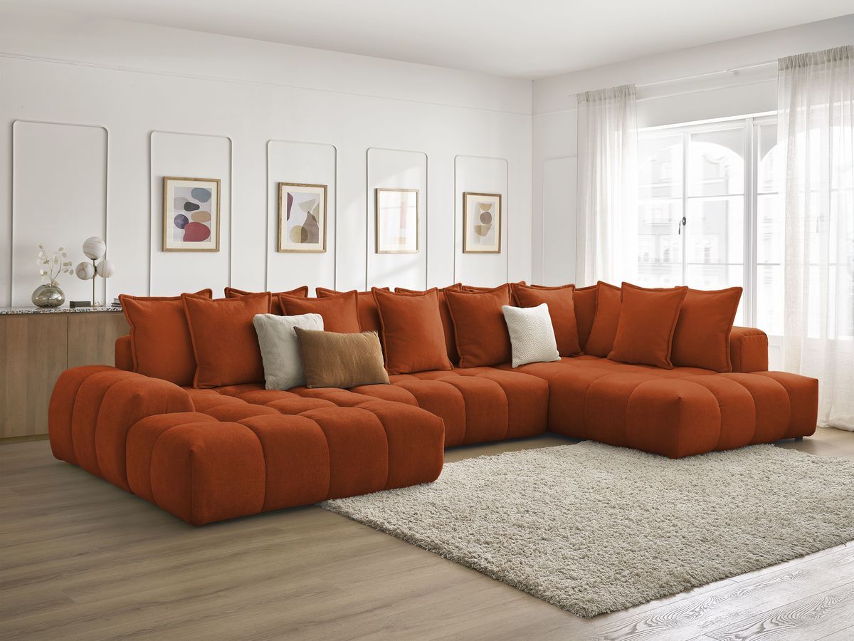 Bobochic Everest Wohnlandschaft, 14 Kissen Strukturstoff Orange Ecke links