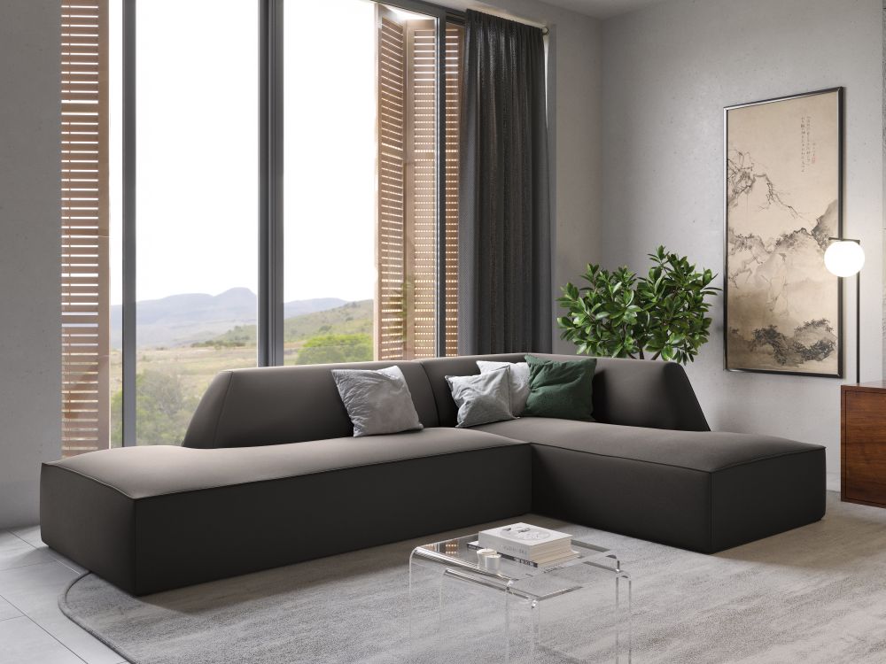 Cosmopolitan Design Ecksofa Siena 4-Sitzer offen Samt Salvador Dunkelgrau Rechts