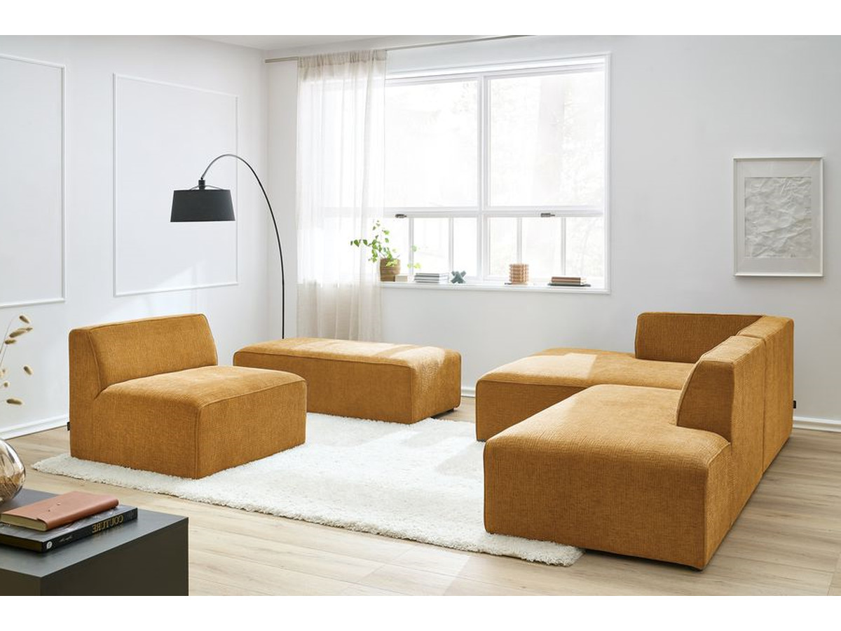 Bobochic Megeve Ecksofa mit Pouf Strukturstoff Gelb Ecke links