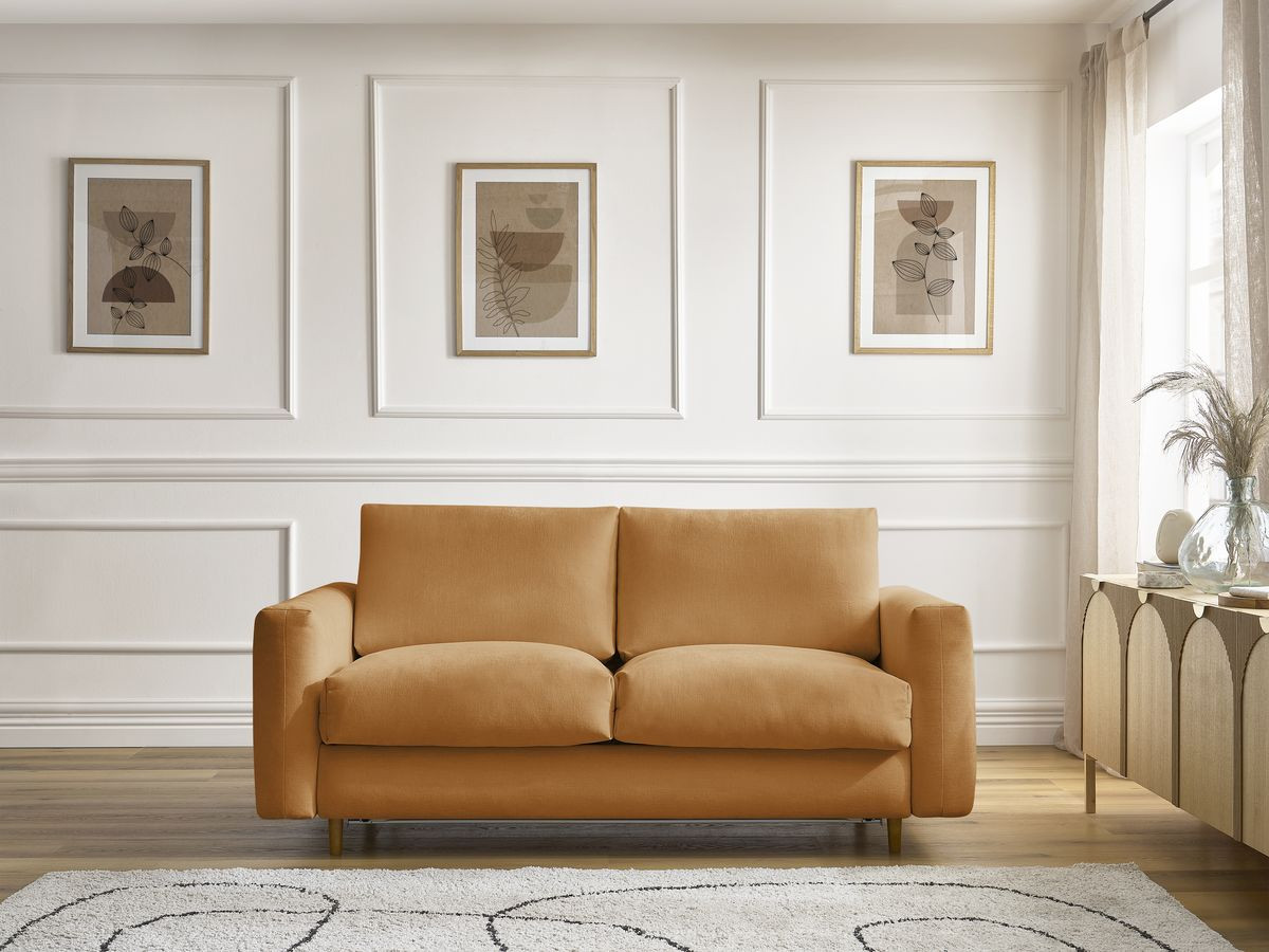 Bobochic Cocoone Schlafsofa 3-Sitzer Stoff Gelb, Liegefläche 140 × 200 cm