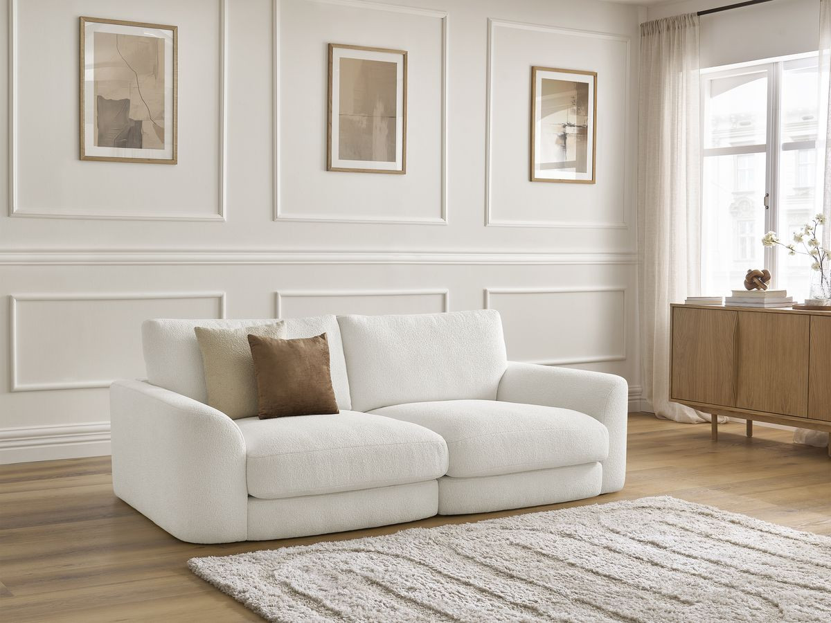 Bobochic Leonore Sofa 3-Sitzer Bouclé-Stoff Weiß