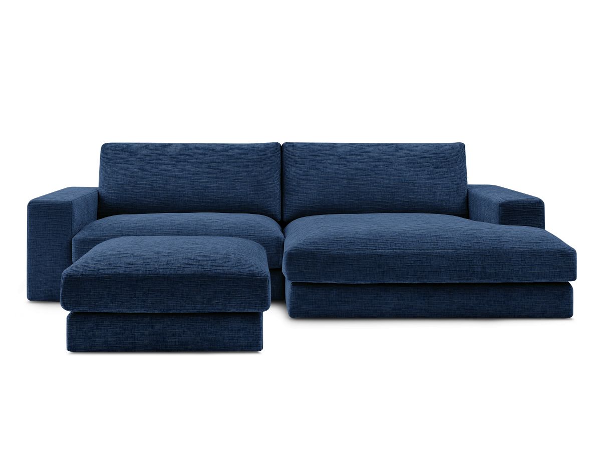 Bobochic Leonard Ecksofa mit Pouf 234 × 159 cm Strukturstoff Dunkelblau Ecke rechts