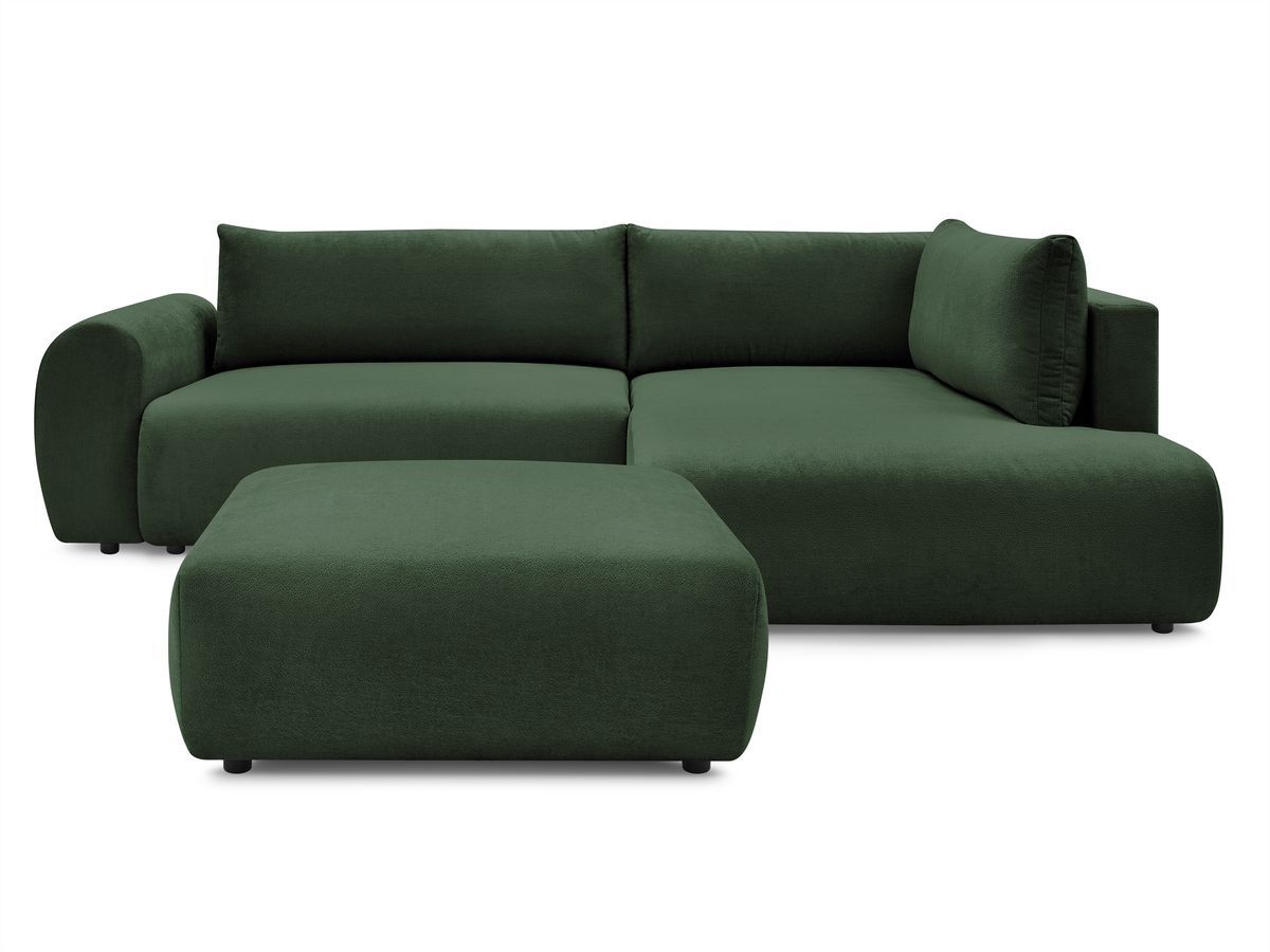 Bobochic Lucien Ecksofa mit Schlaffunktion und Bettkasten und Pouf 296 × 198 cm Stoff Grün Ecke rechts