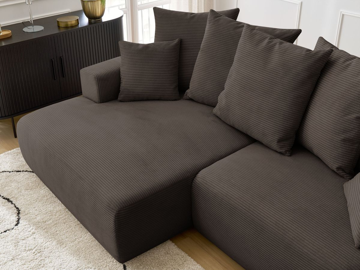 Bobochic Atilla Ecksofa mit Schlaffunktion und Bettkasten Cordsamt Taupe Ecke links