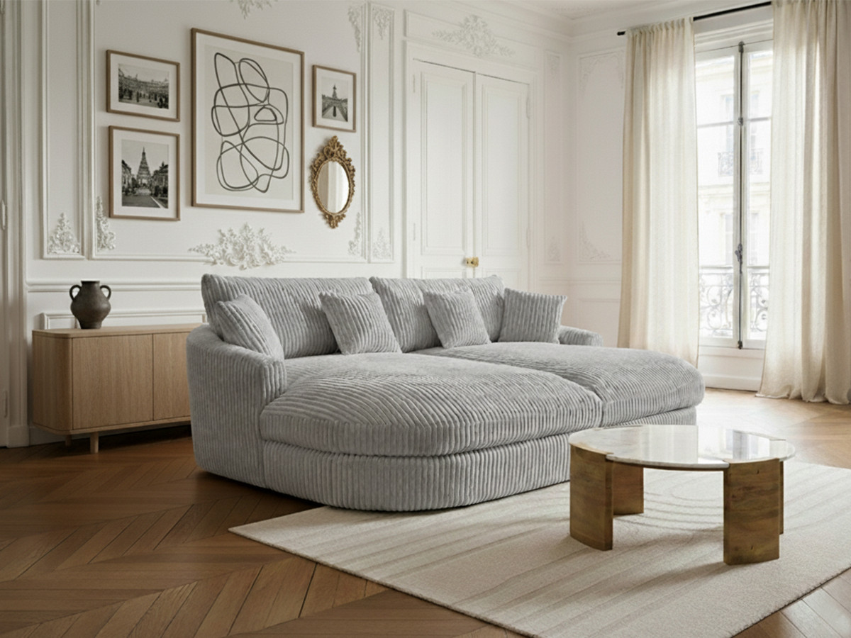 Bobochic Belem Sofa 3-Sitzer Breitcord weich Hellgrau