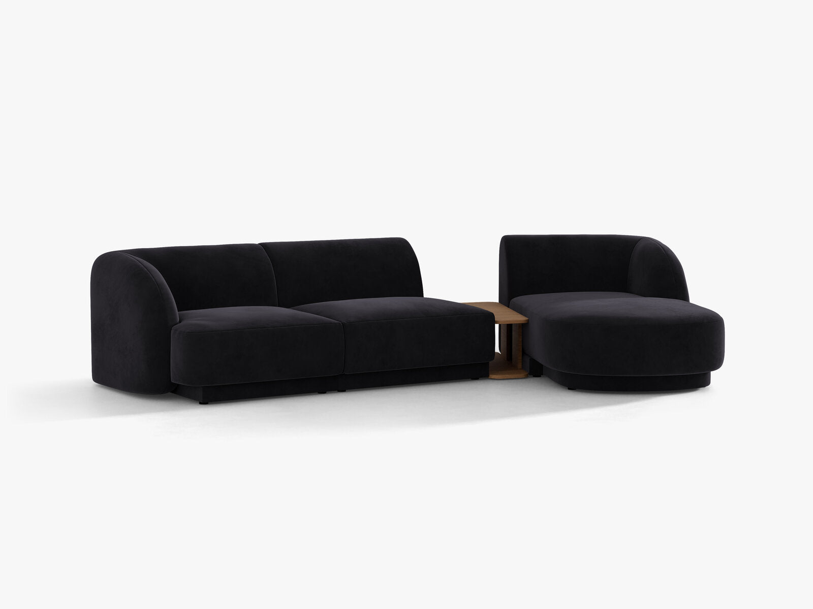 Micadoni Modulares Sofa Miley mit Recamiere 3-Sitzer Rechts Samt Venus Schwarz