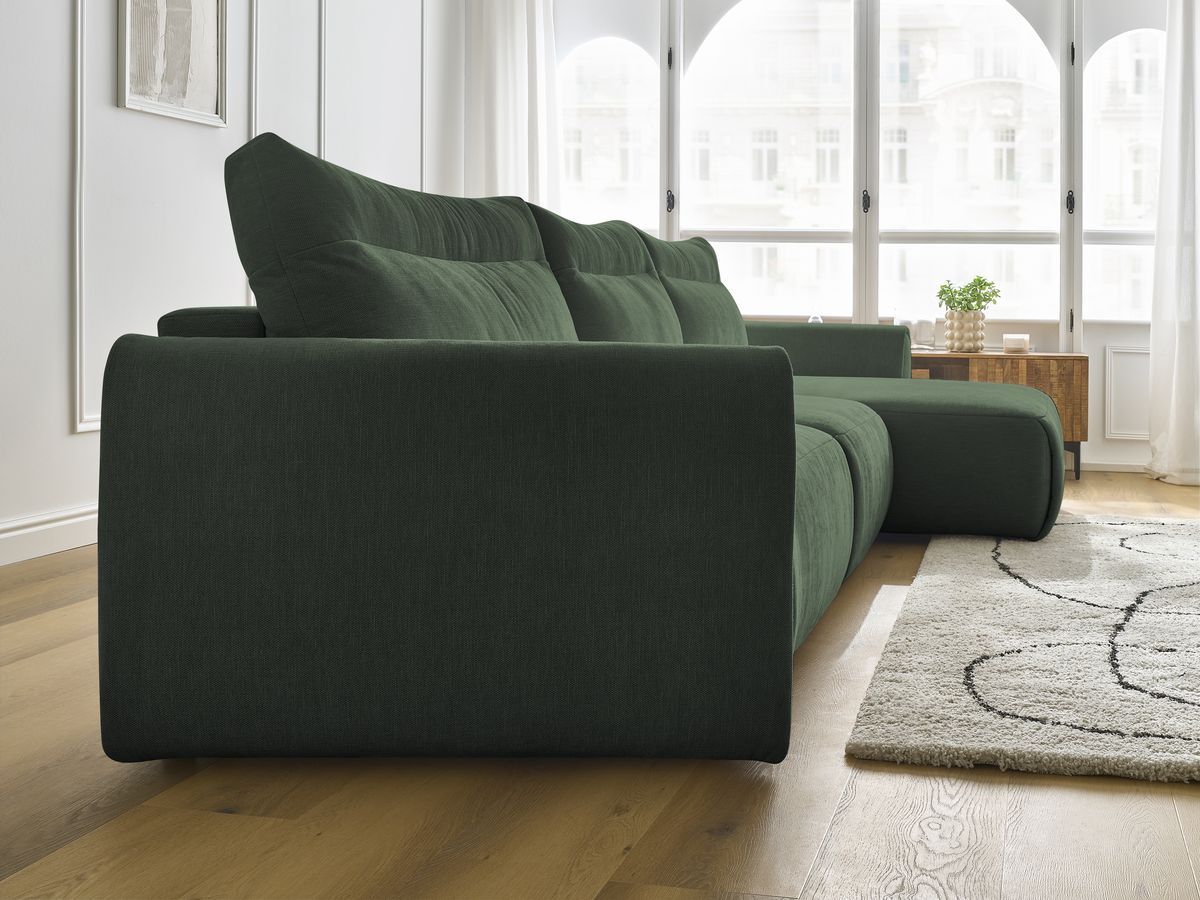Bobochic Aden Ecksofa 386 × 152 cm Stoff Grün Ecke rechts