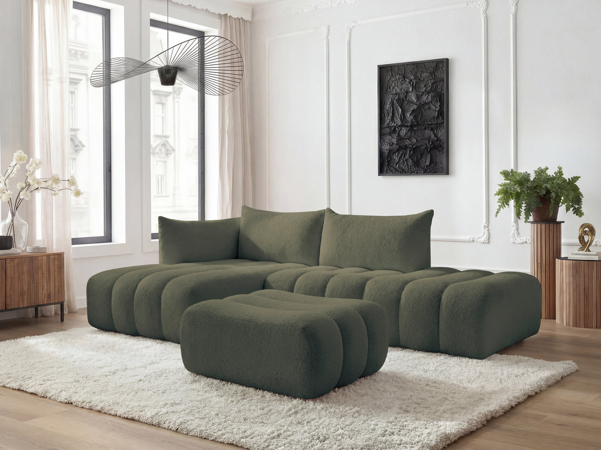 Bobochic Azra Ecksofa mit Pouf 319 × 178 cm Bouclé-Stoff Grün Ecke links