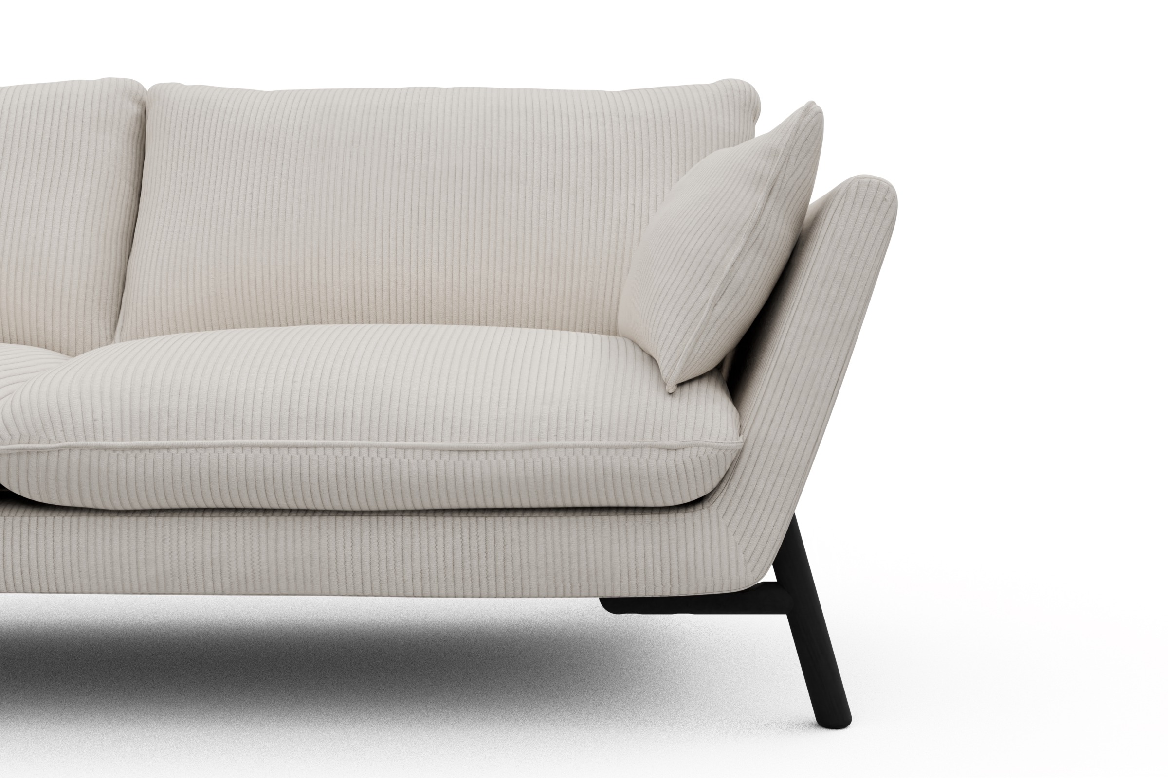 Sofa Emil 3-Sitzer Beinfarbe Eiche Schwarz Corduroy-Ivory