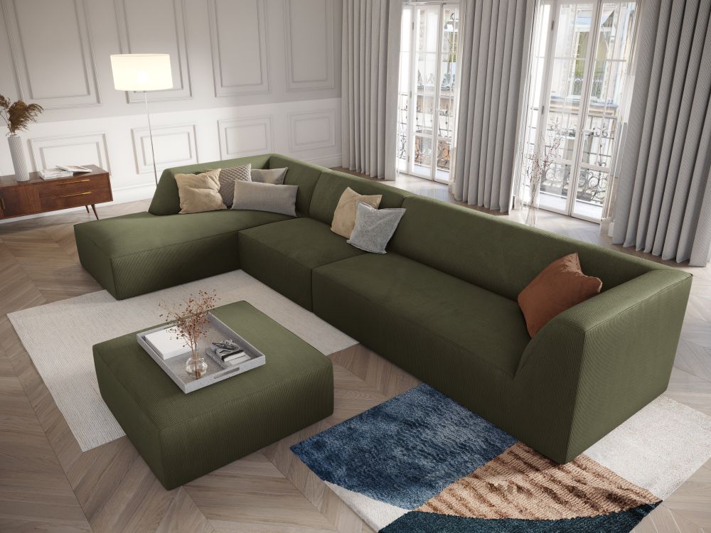 Cosmopolitan Design Ecksofa Siena 5-Sitzer Kord Scala Grün Links