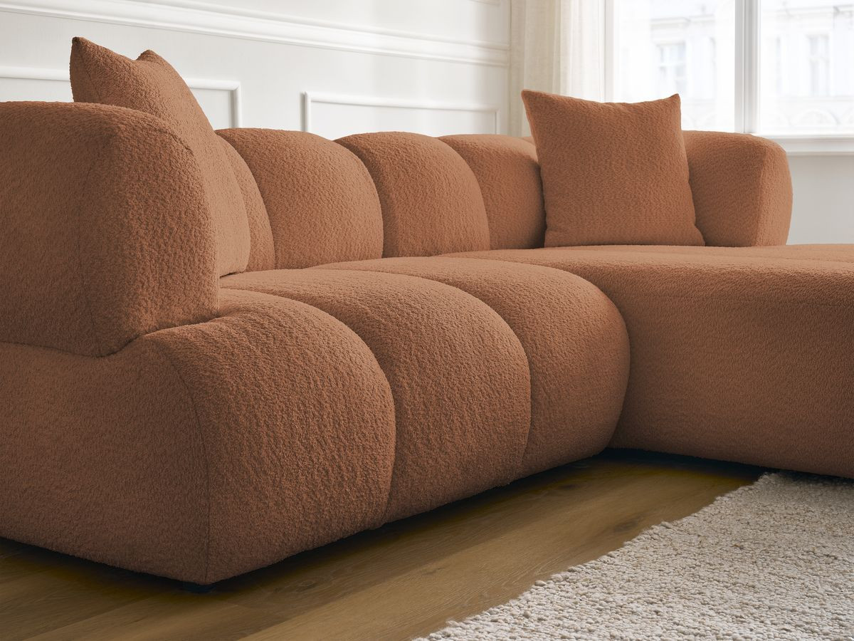 Bobochic Pamira Ecksofa Bouclé-Stoff Orange Ecke rechts