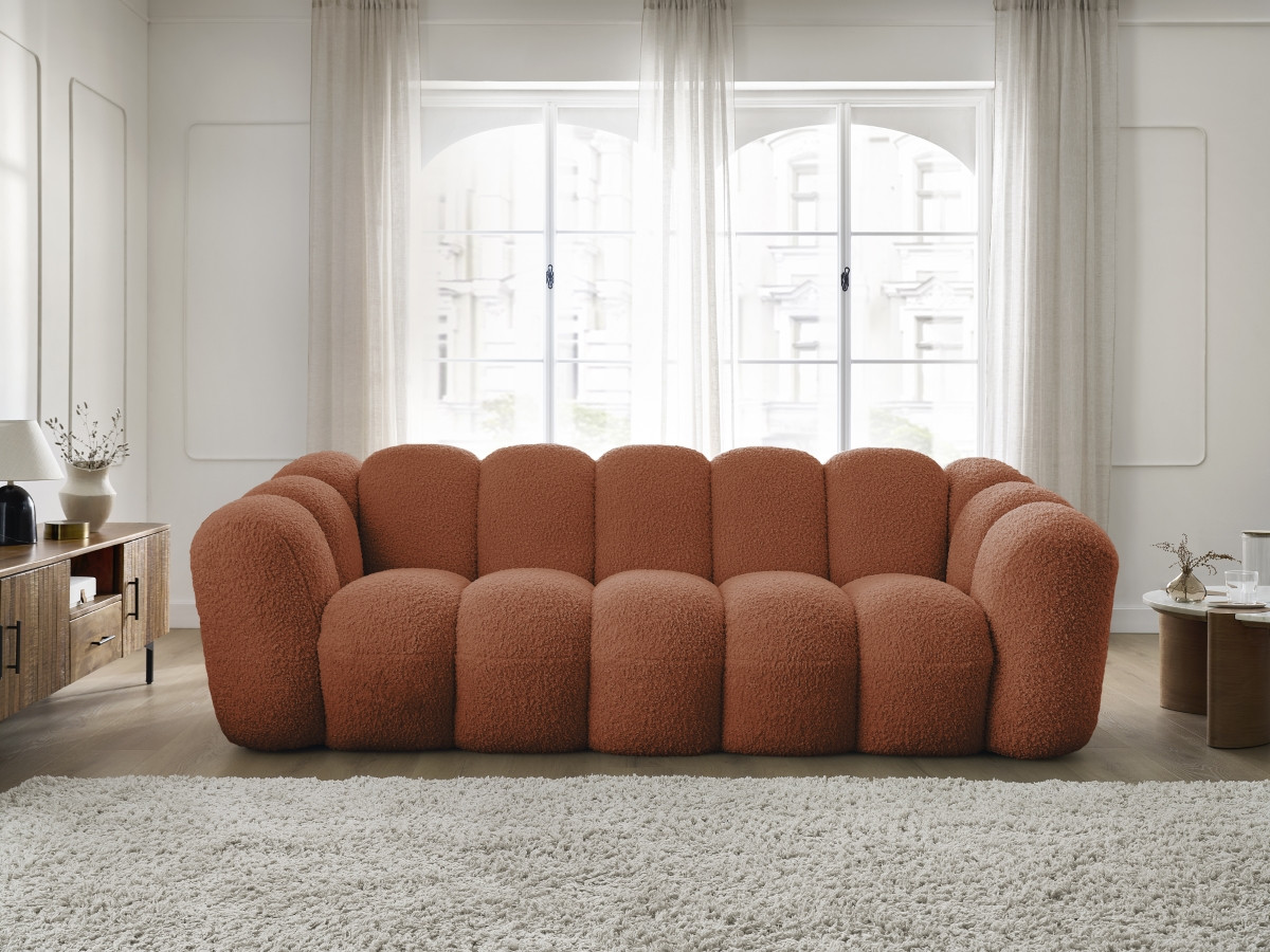 Bobochic Hippolyte Sofa 3-Sitzer Bouclé-Stoff Orange