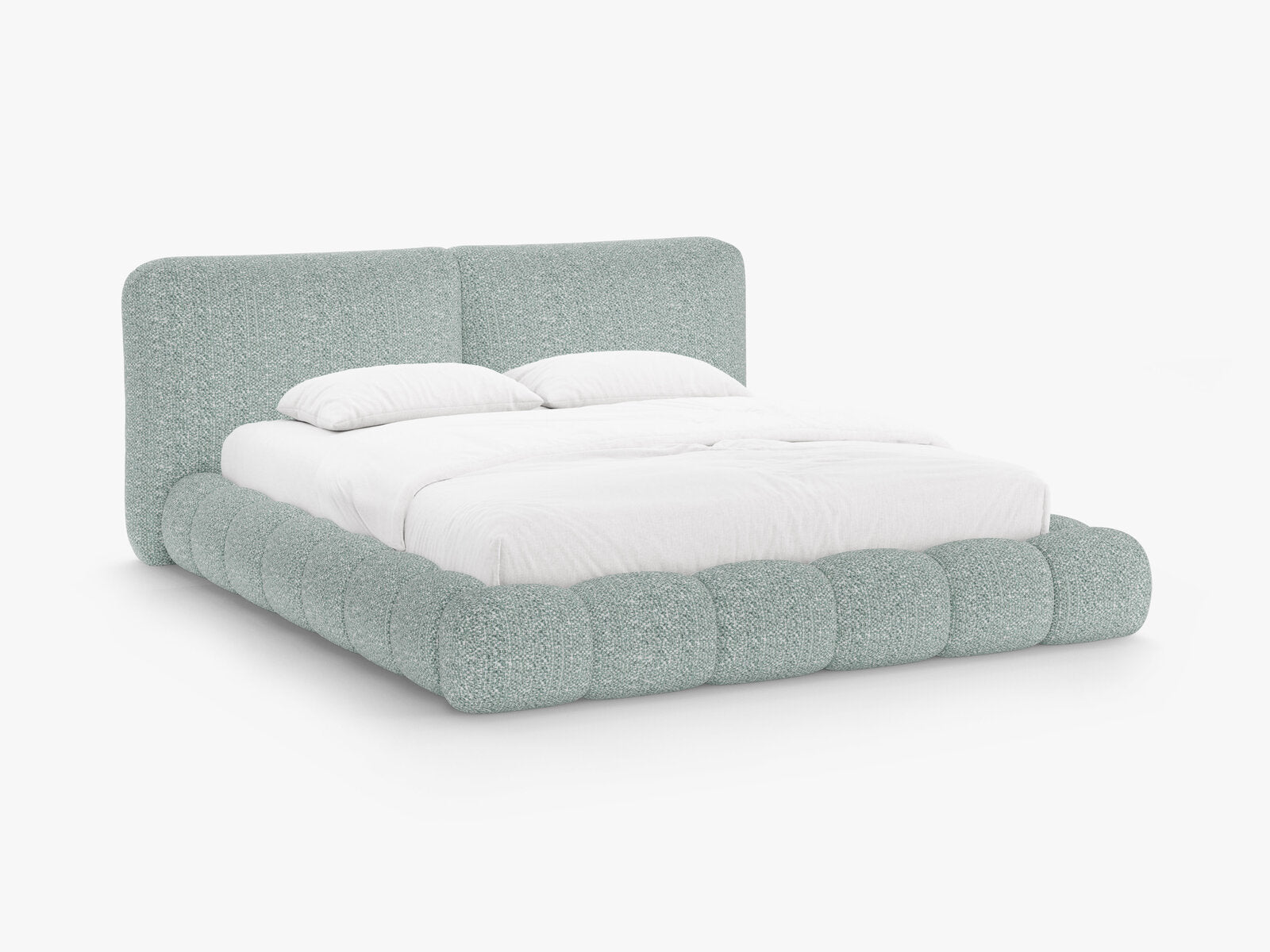 Micadoni Stauraumbett mit Kopfteil Solange Chenille Silencio Gedämpftes Blau 200x200