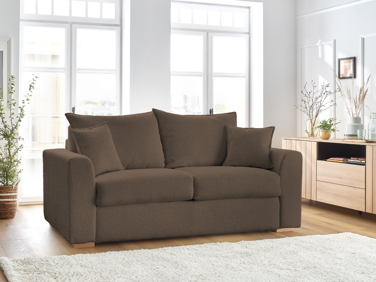 Bobochic Augustin Schlafsofa 3-Sitzer Bouclé-Stoff Braun, Liegefläche 140 × 200 cm