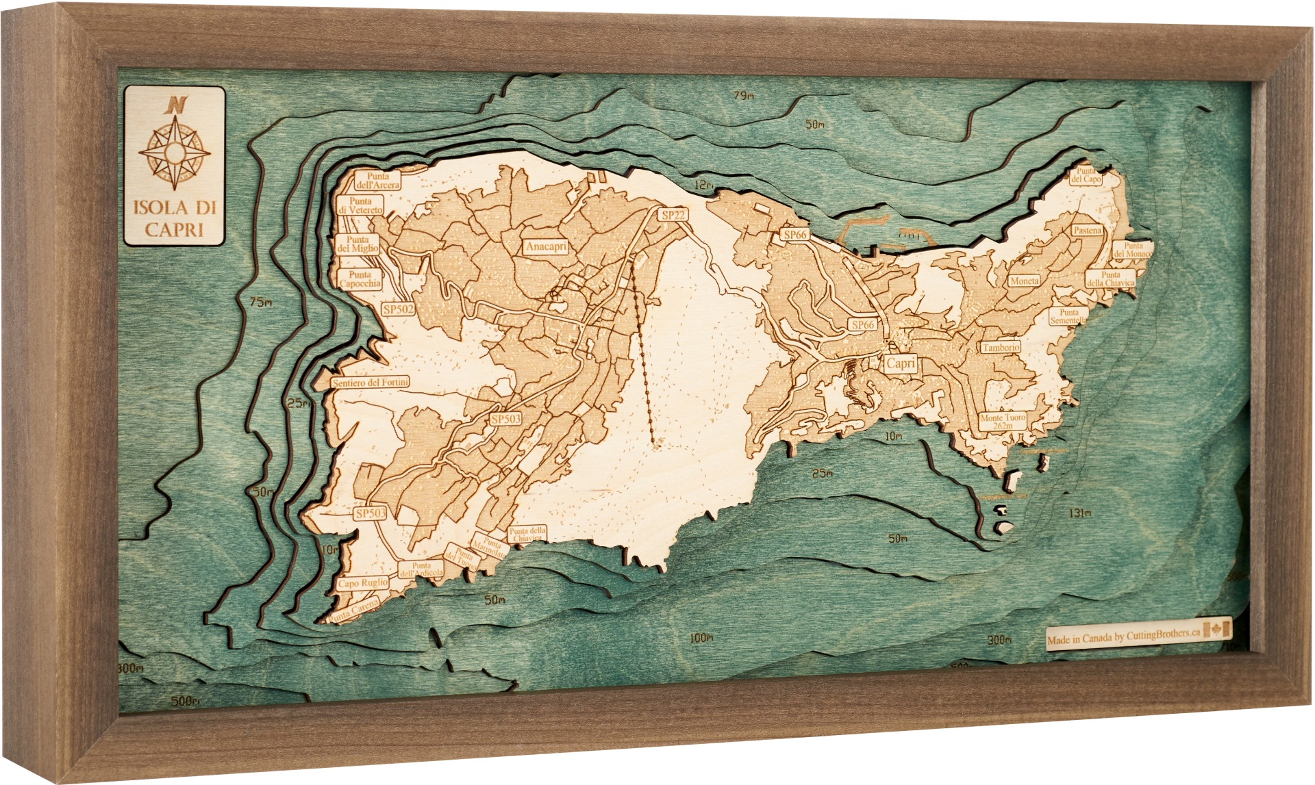 Cutting Brothers 3D Holz-Wandkarte Capri 40.5x20 cm