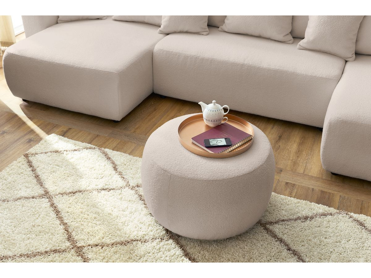 Bobochic Envy Wohnlandschaft mit rundem Pouf Bouclé-Stoff Beige