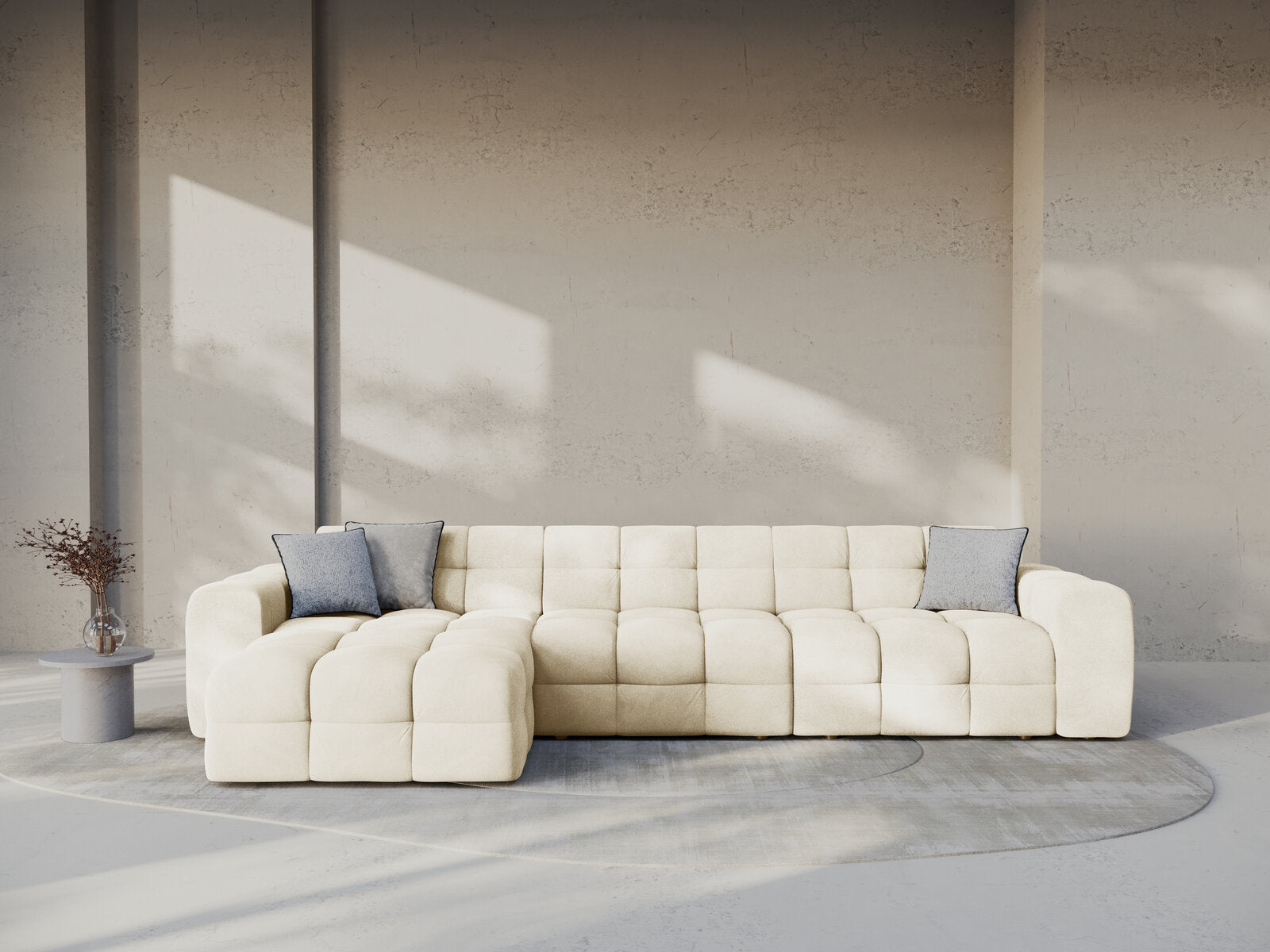 Micadoni Ecksofa Kendal 5-Sitzer Links Samt Elfenbein