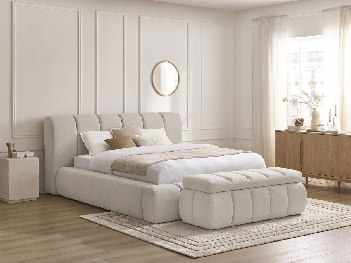 Bobochic Denali Polsterbett mit Bettkasten mit Bettbank Stoff Beige, Liegefläche 160 × 200 cm