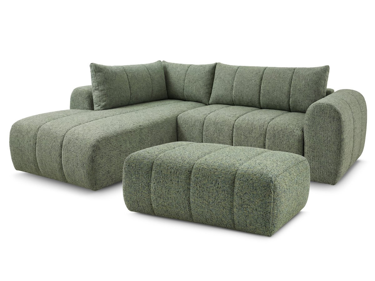 Bobochic Nesty Ecksofa in L-Form, 256 cm, mit Pouf Melange-Stoff Hellgrün Ecke links
