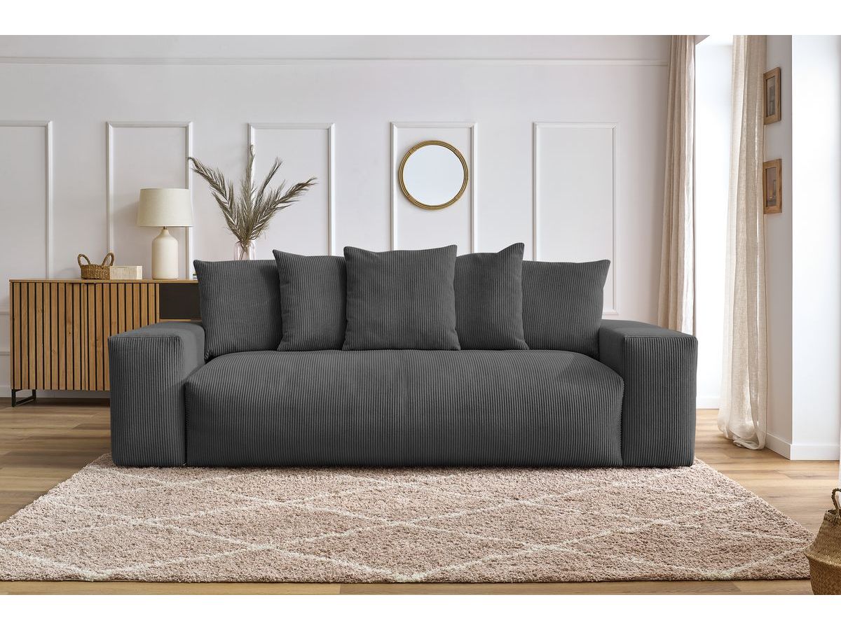 Bobochic Voltaire Schlafsofa 3-Sitzer mit Bettkasten Cordsamt Dunkelgrau